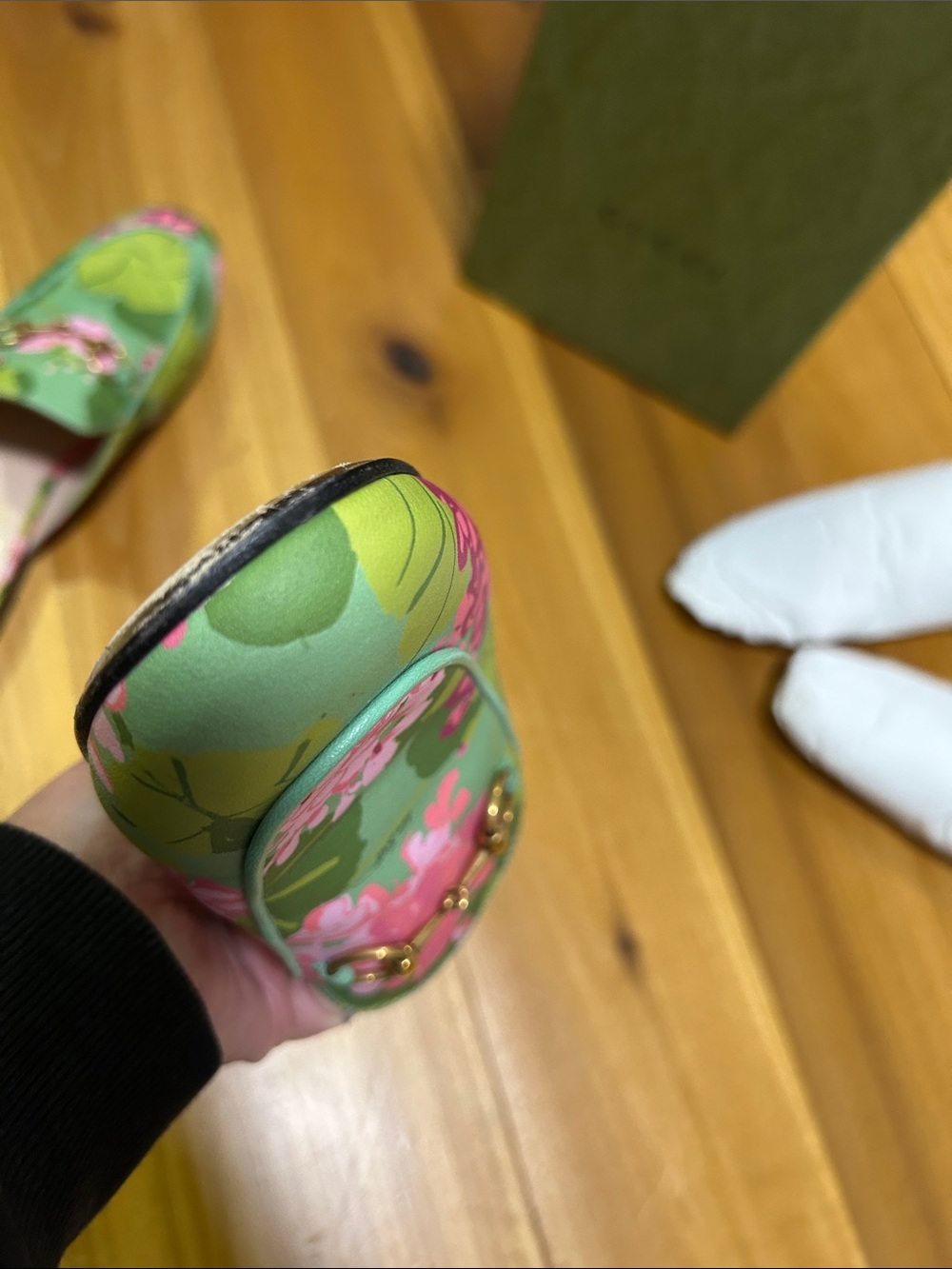 Gucci Green Floral Leather Horsebit Loafers - Picture 9 of 12